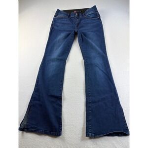 Indigo Poppy Women 12 Blue Bootcut Jeans Tummy Control Split Hem Flap Pockets